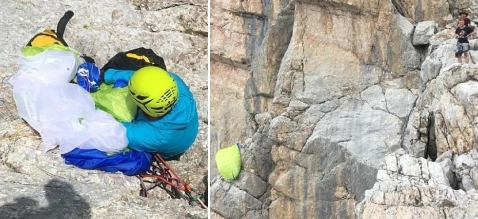 Si schianta con il parapendio sulle Dolomiti e rimane appeso a 2500 metri